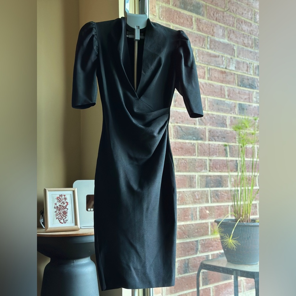 Zara Black Midi Dress with Short Puff Sleeves